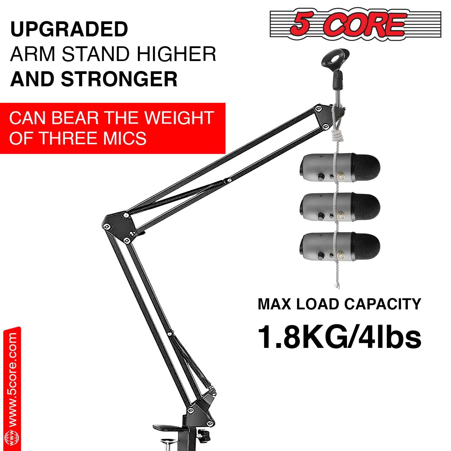 5Core Microphone Stand  Suspension Desk Scissor Boom Arm  w Shock Mount  Dual Layer Pop Filter